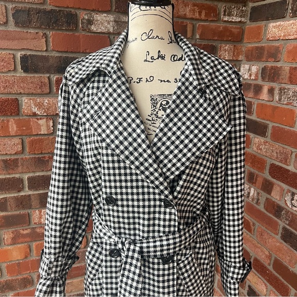 MISS SELFRIDGE BLACK WHITE HOUNSTOOTH TRENCH COAT SIZE 6 NEW - Picture 2 of 13